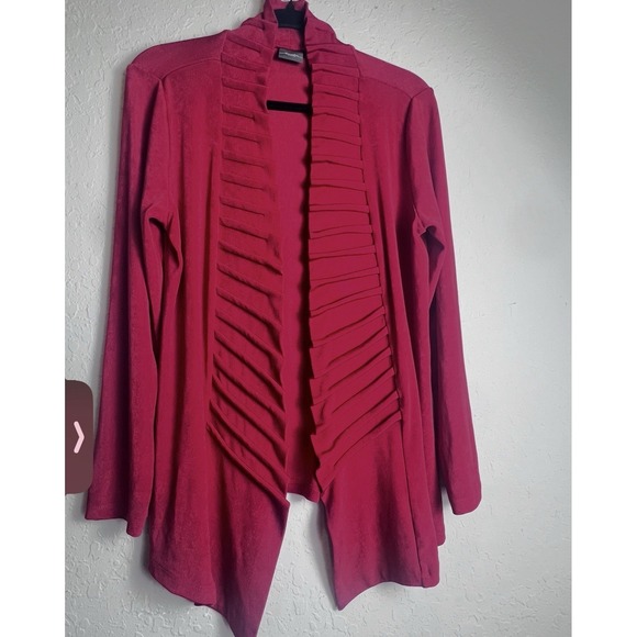 Chico's Sweaters - Chicos Travelers Open Front Cardigan Womens Size M Red‎ Ruffle  Feminine
